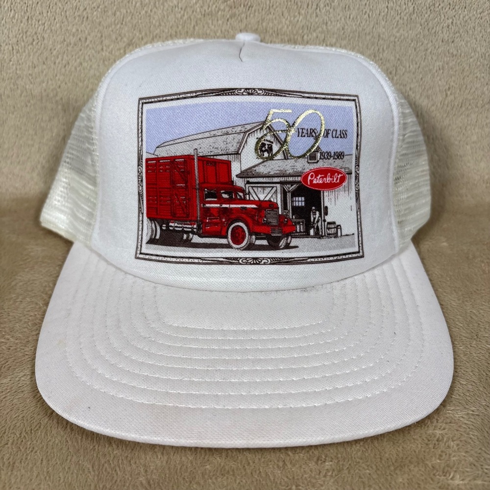 Vintage‎ Peterbilt White Speedway Trucker Hat - 50 Years of Class Anniversary